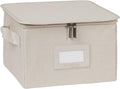 Covermates Dish Storage Box – China & Dinner Plate Storage Container with Dual Zippers, Reinforced Handles, ID Window & Stackable Structured Walls for Dishware Organization, Beige Heather