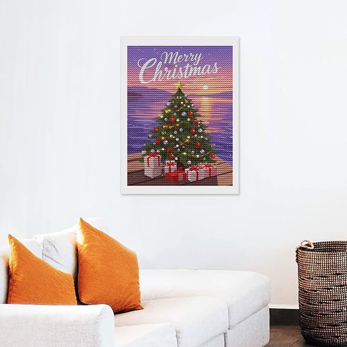 AIVKIEJK Diamond Painting Kits for Adults - Merry Christmas Coastal Winter Beach Painting DIY 5D Full Drill Diamond Dots Paintings with Diamonds Gem Art and Crafts Home Decor 12"x16"