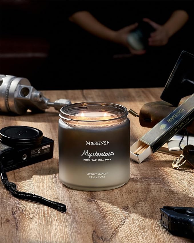 M&SENSE Pepper Lavender Scented Candles for Men, 2 Wick 11.6oz 70 Hours Slow Burning Natural Soy Wax for Fall, Organic Black Masculine Candles Home Fragrance Holiday Gift for Him