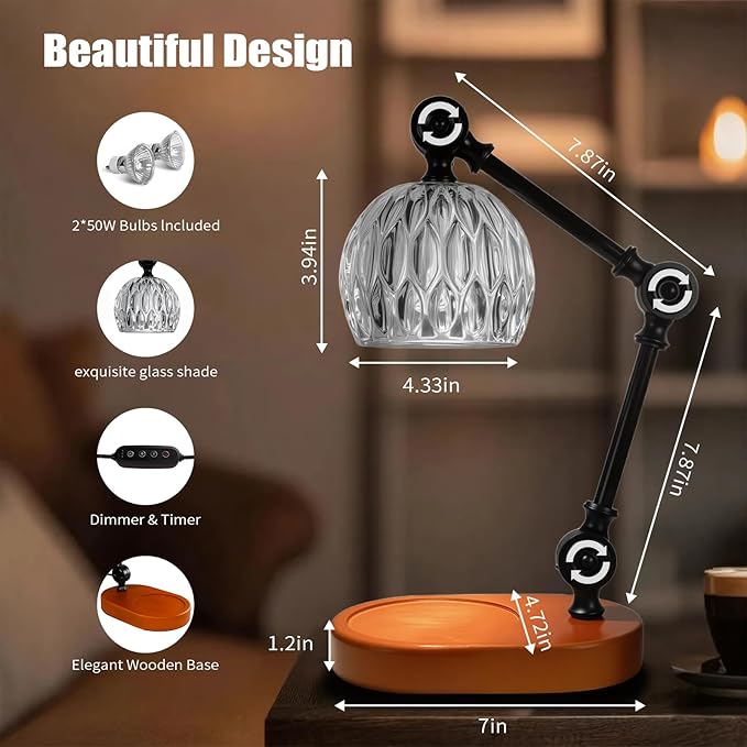 Candle Warmer Lamp, Dimmable Wax Melting Warmer with Adjustable Height, Bedroom Living Room Home Decor, Birthday Relaxation Gifts for Women (Transparent, Wave)