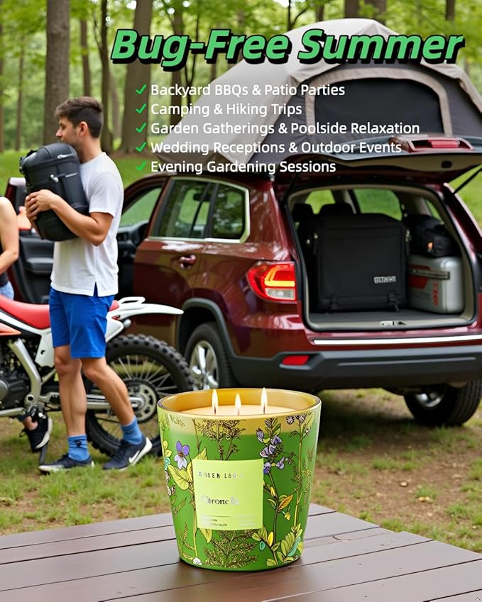 Citronella Candles Outdoor Large, 3-Wick / 30oz Large Soy Candle, Long Lasting Highly Scented,Candle for Patio, Garden & Camping, Summer Camping Huge.