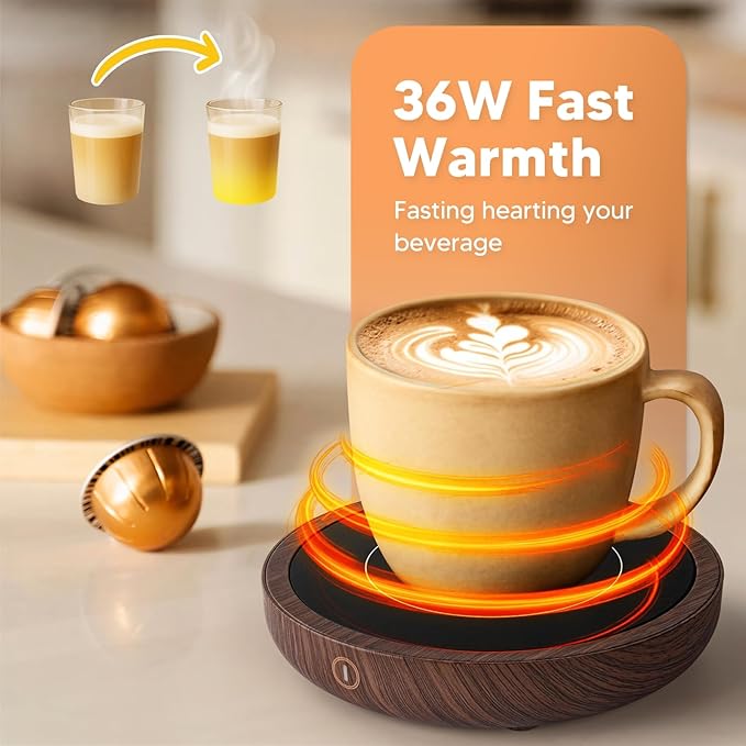 Coffee Mug Warmer, 36W Fastest Heating Temperature, KRGMNHR Coffee Cup Warmer for Desk Auto Shut Off with 3-Temp Settings, Candle Wax Warmer Heating Plate for Coffee, Milk, Tea