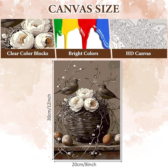 NAIMOER Birds Flowers Paint by Numbers Kits for Adults Beginner with Wooden Framed, Color by Numbers on Canvas Painting Kits for Adults, Easy Paint DIY Acrylic for Home Wall Decor 8X12 Inch