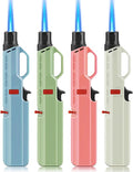 Samniu 4 Pack of Torch Lighter, Windproof Adjustable Jet Flame, with Safety Lock, Long Refillable Butane Torch Lighters for Grill, Camping, Candle, Stove (NO Gas)