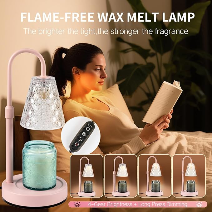 Candle Warmer Lamp Pink with Timer Dimmable, Birthday Gifts for Women Mom, House Warming Gifts New Home Decor, Wax Melt Warmer for Jar Candles with 2 Bulbs