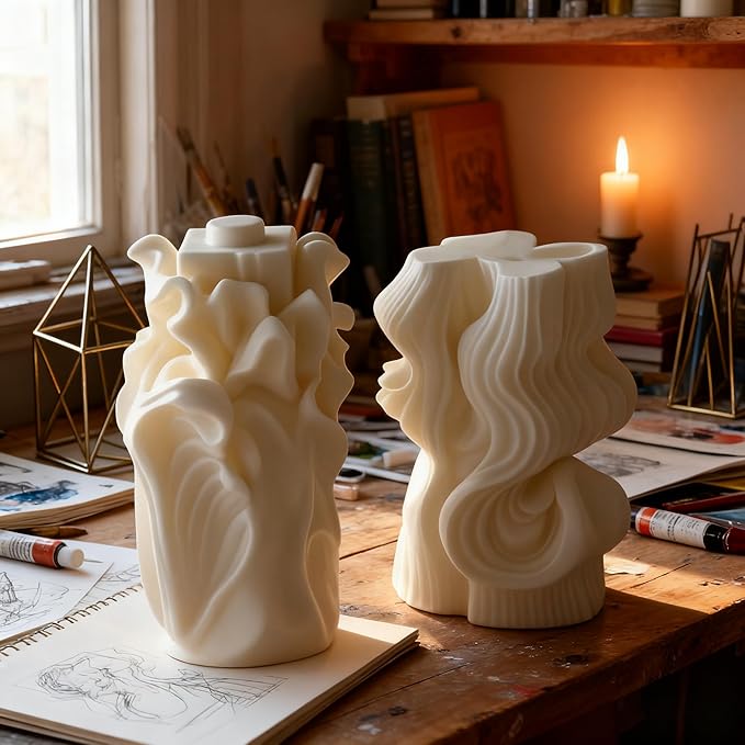 2 PCS 3D Wave Cylinder Candle Silicone Molds Geometric Relief Cylindrical Candle Silicone Mold for Candles Making Aromatherapy Candles Gypsum Clay Home Decorate