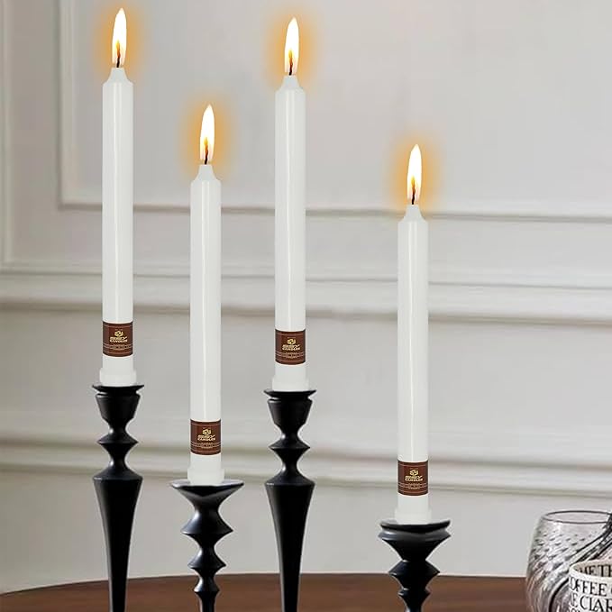 White Taper Candlesticks - Unscented Dinner Candles, 10 Inch Long, 4 PCS Smokeless, Perfect for Christmas & Home Decor