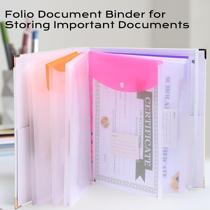 XKDOUS Aesthetic Document Organizer Linen Folio Folders with Pockets, 3-Ring Accordion Storage Binders Expanding File Folder for Important Papers, Documents and Files