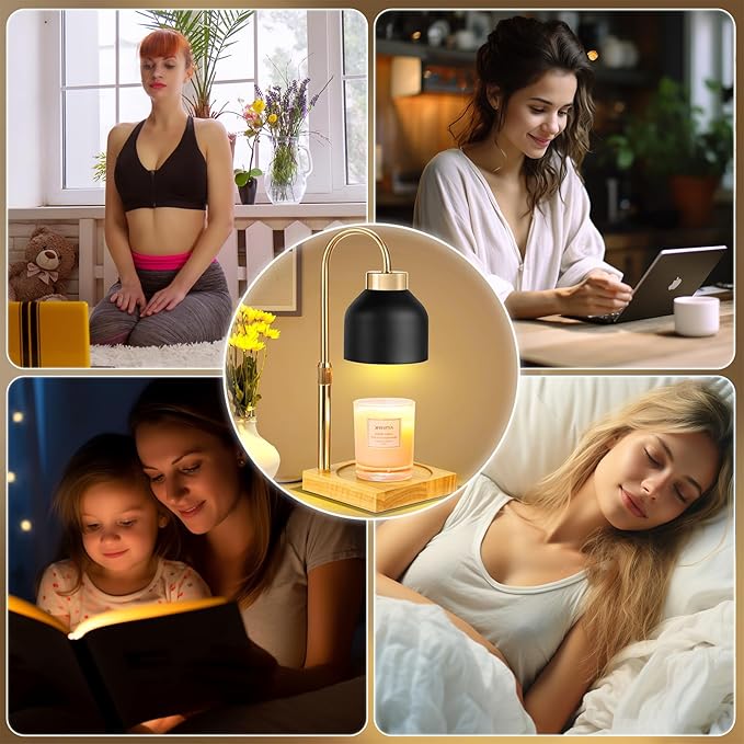 Xiwoa Electric Candle Warmer Lamp with 2H/4H/8H Timer Dimming Height Adjustable Safety Night Lamp, Home Scented Jar Candles Decor Gifts (Black)