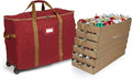 Covermates Keepsakes Rolling Adjustable Ornament Storage Bag – Heavy-Duty Polyester, FlexGrid Trays & Padded Dividers – Protective Holiday Organizer with Wheels, Handles & ID Window, Red