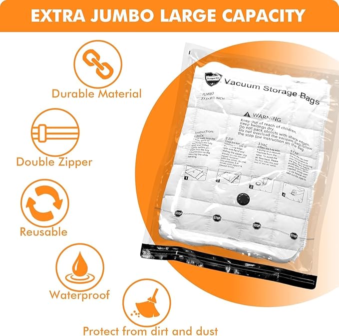 GONGSHI Vacuum Storage Bags, Space Saver Bags for Clothing,Blankets,Comforters, Pillows, Clothes,Travel,28 Combo-EPUMP
