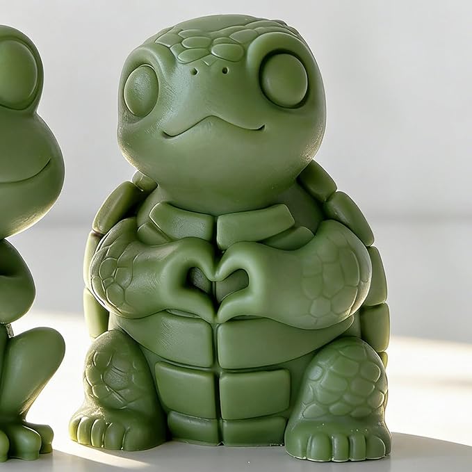 Heart in Hand Turtle Animal Cylinder Candle & Resin Mold - Resin Casting Silicone Molds for Home Decor & Candle Making Wave Spiral Mold