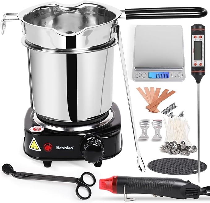 Hehinton Double Boiler Wax Melter Pot, Professional Water Heating Warming Pots for Candle Making, Candle Making Kit for Beginners, DIY Kit with Electronic Scale, Heat Gun, Thermometer, Candle Trimmer