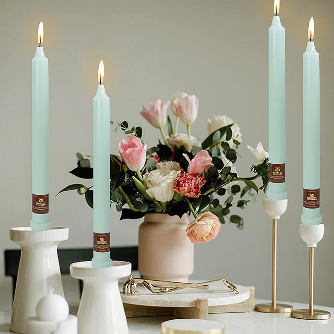 Grey Blue Candlesticks 10 Inch Handmade Dripless Taper Candles Unscented Colored Candle Set, Pack of 4 - Up to 8 Hours Burn