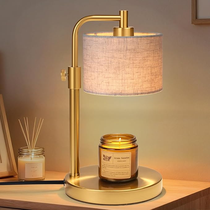 NITOWOLF Candle Warmer Lamp, Candle Lamp Warmer with Timer Adjustable Height Wax Warmer Lamp for Jar Candles, Birthday Gifts for Women House Warming Gifts (Gold Linen)