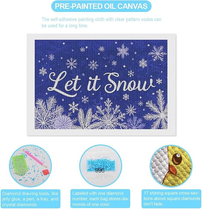 AIVKIEJK Diamond Painting Kits for Adults - Festive Snowflake Christmas Let It Snow Painting DIY 5D Full Drill Diamond Dots Paintings with Diamonds Gem Art and Crafts Home Decor 8"x12"