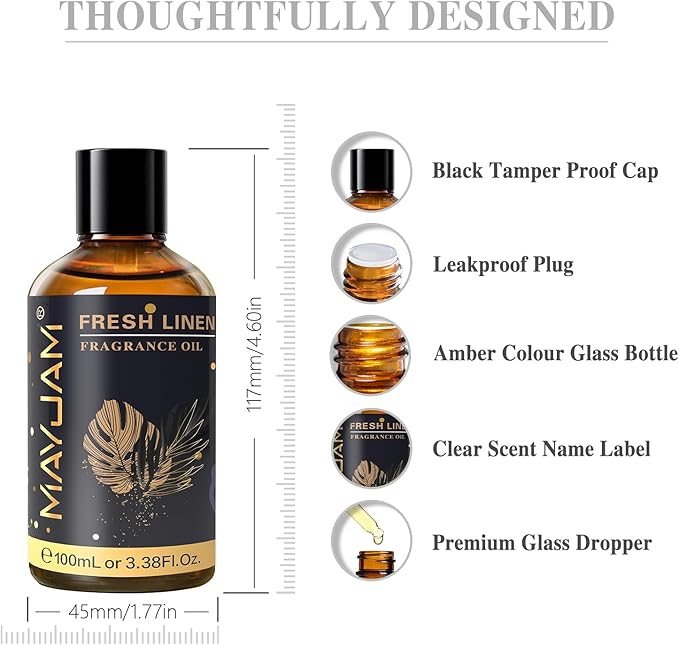 MAYJAM Fresh Linen Fragrance Oils Essential Oil - Fresh Linen Oil for Diffusers, 3.38FL.OZ/100ML Large Volume Fragrance Oil with Premium Glass Dropper