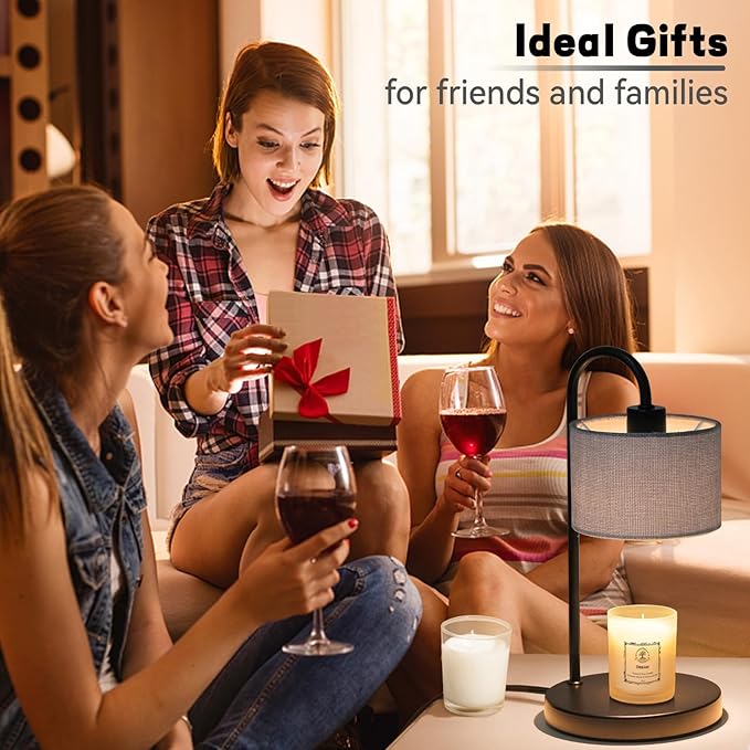 FINCMY Candle Warmer Lamp with Timer, Dimmable Candle Wax Warmer Electric Candle Lamp for Scented Candles with 2 Bulbs, House Warming Gifts Birthday Gifts for Women Bedroom Home Decor - Gray