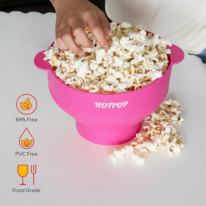 The Original Hotpop Microwave Popcorn Popper, Silicone Popcorn Maker, Collapsible Bowl BPA-Free and Dishwasher Safe- 20 Colors Available (Pink)