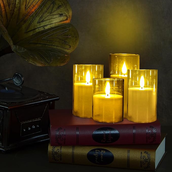 NICEME Gray Flickering Flameless Candles, Battery Operated Acrylic LED Pillar Candles with Remote Control and Timer Flameless Halloween Candles for Christmas New Year Home Decor, Set of 5