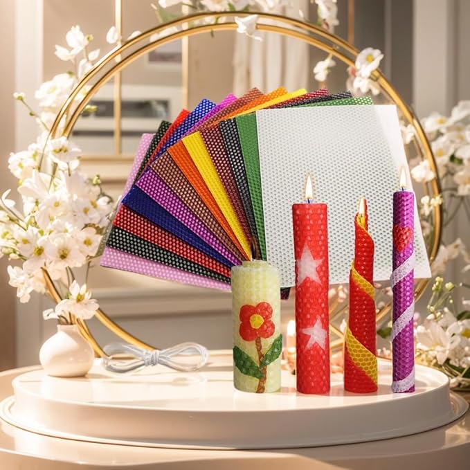 DIY Candles Sheet, Make Your Own Beeswax Candle Kit - 16 pcs in 8 Colors 4 * 16inch with Cotton Wicks, Make Ideal Candles for Kids and Adults
