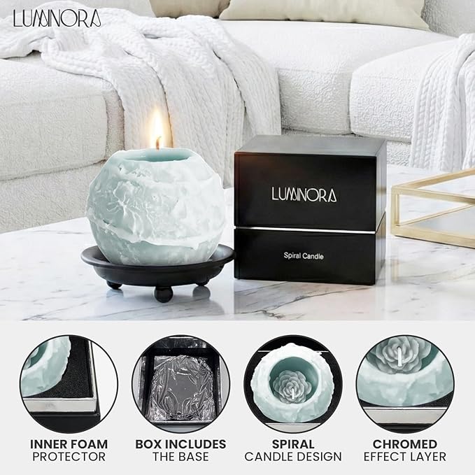 LUMINORA Spiral Scented Candle for Women & Men | Hand-Crafted Decorative Soy Wax Candle | Decor Wick Flower | Unique Twisted Spiral Burn Design | Aromatherapy Candle | Bit of Blue |(Ocean Scent)