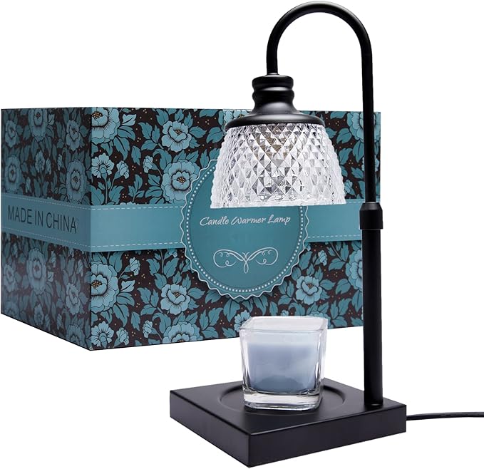 Candle Warmer Lamp, Auto Shut Off with Timer Control, Brightness Heat Level Control with Dimmable Switch, Height Adjustable Top-Down Candle Melting with 2 Bulbs(Black)