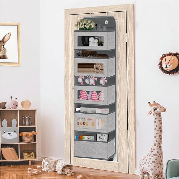 VERONLY Over The Door Hanging Organizer Storage with 5 Large Pockets,Wall Mount Clear Windows and 2 Widened Metal Hooks for Pantry,Nursery,Diapers,Bathroom,Kitchen,Closet,Dorm