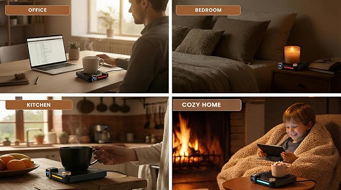Coffee Mug Warmer for Desk, 40W Electric Cup Warmer with Digital Display, 9 Temp Settings, 1–12H Timer & Auto On/Off, LED Display Candle & Beverage Warmer Plate.