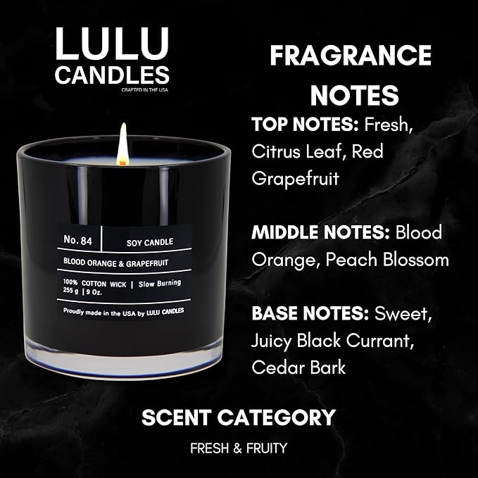 Lulu Candles | Blood Orange & Grapefruit | Luxury Scented Soy Jar Candle | Hand Poured in The USA | Highly Scented & Long Lasting (9 Oz. 2 Pack)