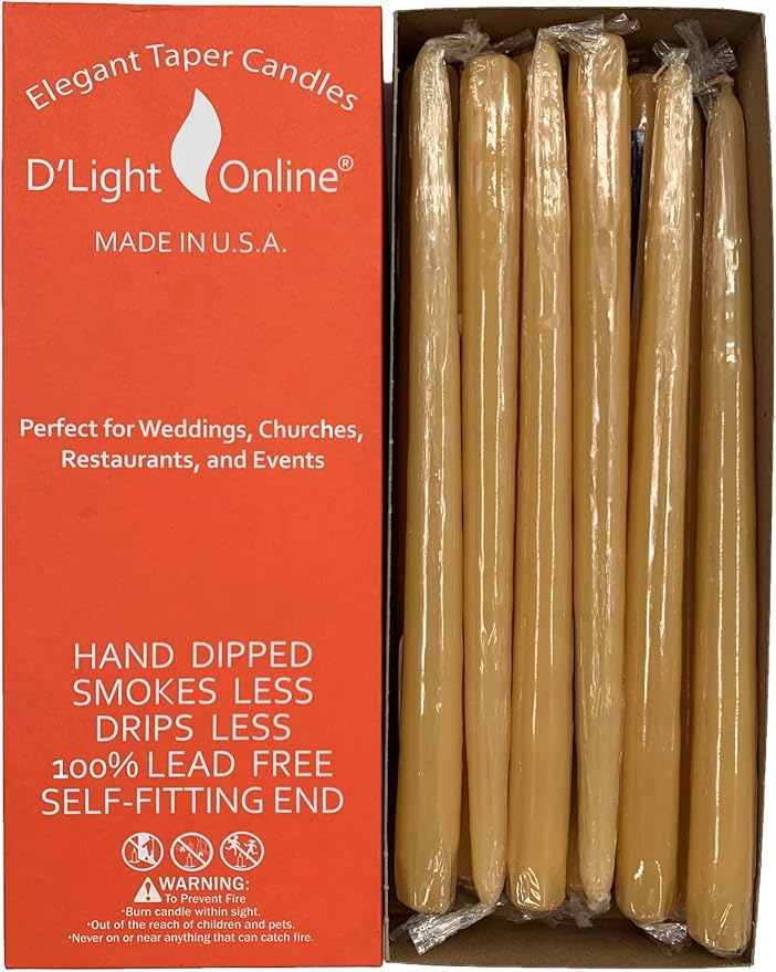 D'light Online Elegant 12" Unscented Colonial Ivory Taper Candles, Premium Quality Hand-Dipped Tapered Candles, Dripless and Smokeless - Set of 12 Individually Wrapped (12 Inch, Colonial Ivory)