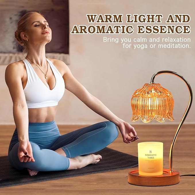 Funistree Flower Candle Warmer Lamp 2 Pack, Candle Lamp with Timer, Mothers Day Birthday Gifts for Women Mom, Lamp Candle Warmer for Jar Candles, Home Decor, 4 Bulbs, Amber