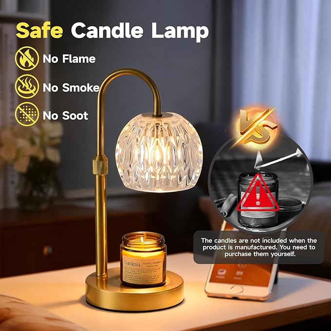 Gold Candle Warmer Lamp with Timer Dimmable, Birthday Gifts for Women Mom, House Warming Gifts New Home Decor, Wax Melt Warmer for Jar Candles