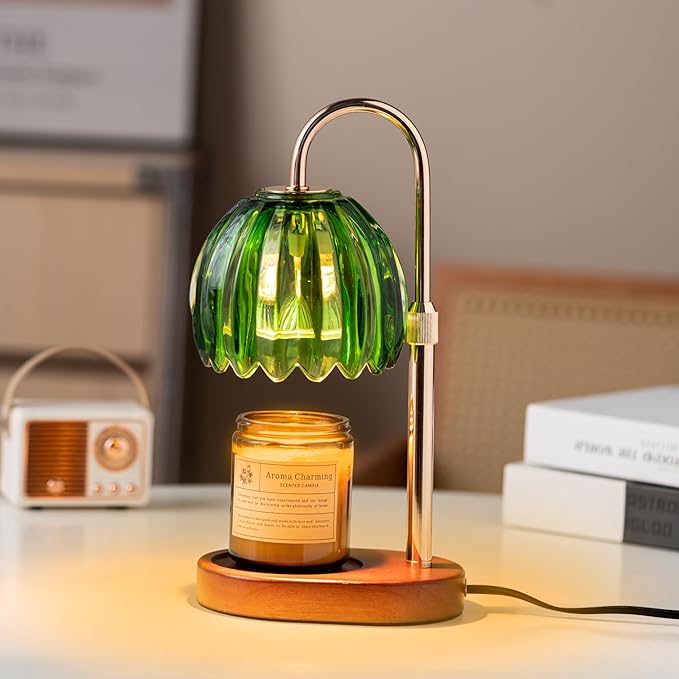 Candle Warmer Lamp with Timer Dimmer Adjustable Height, for New Home Decor,Valentine's Day, Birthday Gifts for Women,Wax Warmer Lamp for Jar Candles with 2 Bulbs(Green)