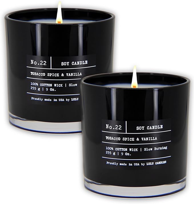 Lulu Candles | Tobacco, Spice & Vanilla | Luxury Scented Soy Jar Candle | Hand Poured in The USA | Highly Scented & Long Lasting (9 Oz. 2 Pack)
