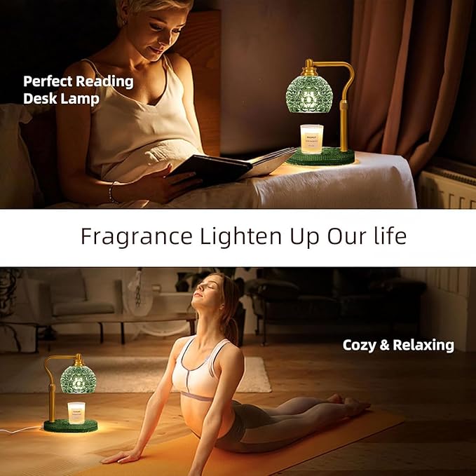 Candle Warmer Lamp with Timer & Dimmer, Glass Lamp Candle Warmer for Jar Candles, UPGRATED with 3 Bulbs, Height Adjustable Electric Wax Warmer for Elegant Home Decor (Sage)