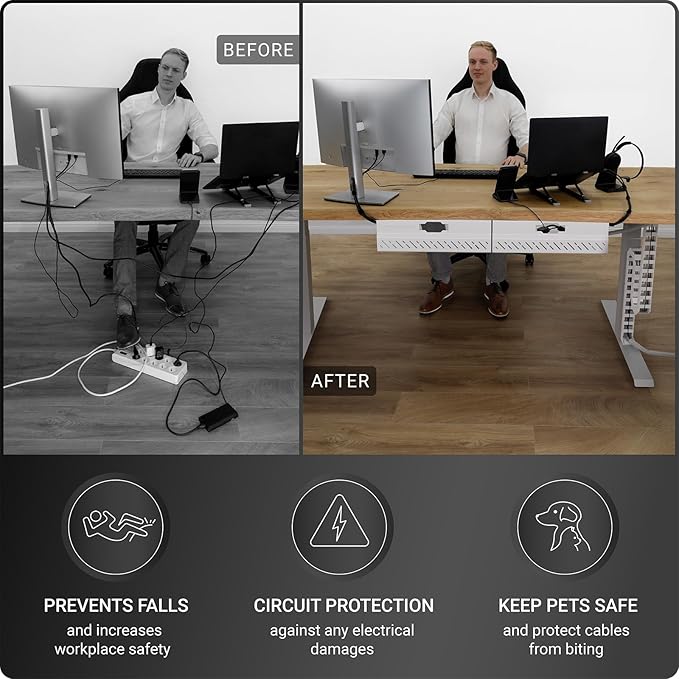 Ultimate Setup Under Desk Cable Management Vertebrae - Perfect for Sit Stand Desk - White, 133 cm