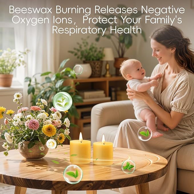 3 Pack Natural Beeswax Candles,132 Hours Long Burning-Bees Wax Candles for Home,100% Pure Beeswax Pillar Candle for Emergency,Paryer,Parties,Unscented Dripless Smokeless Pillar Candle Bulk 2.8x3in