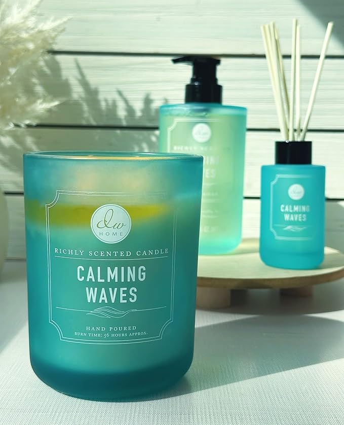 DW Home Calming Waves Scented Candle for Home, 15 oz, Large Double Wick Candle Jar, Up to 56H Burn Time, Luxury Scented Candle for Relaxation, Gifting, Home Décor