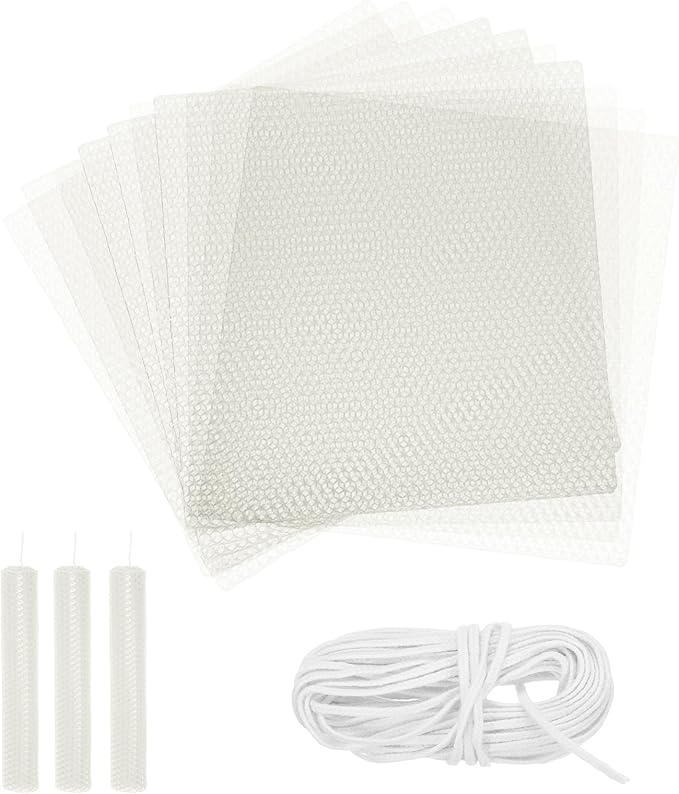 MECCANIXITY Beeswax Candle Making Kit,8x8 Inch 10pcs White Beeswax Candle Sheets with 1pcs Cotton Wick for DIY Craft Gift Making
