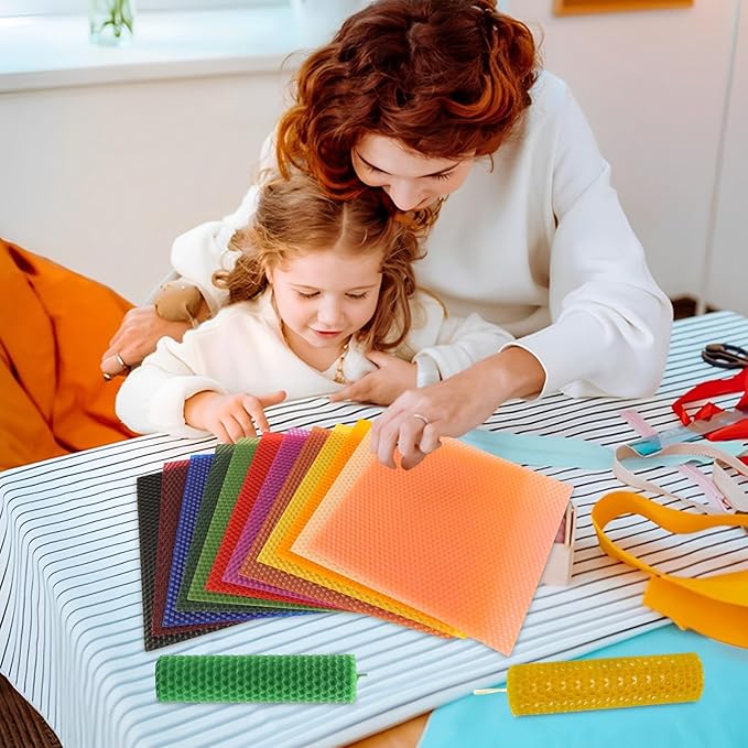 GBACHOOSE 8x8 Inch Beeswax Sheets for Candle Making, 24PCS Beeswax Candle Sheet, 12 Colorful Wax Candle Color Sheets DIY Rolled Candles Home Decor Gift for Adults DIY