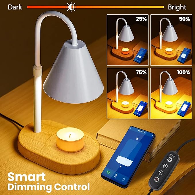 Lavalay Candle Warmer Lamp – App-Controlled Dimmable Warmer Light with Timer & Adjustable Height – Modern Flameless Silver Candle Melter lamp with Wood Base for Jar Candles– Gift for Mom & Women