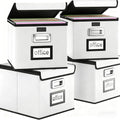 Huolewa Portable Leather File Organizer Boxes with Lids, Office Document Boxes Organizer, Filing Boxes, Decorative Small File Boxes for Hanging Files, File Cabinet for Office/Home - 4 Pack