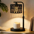 Candle Warmer Lamp, Timer Dimmable Candle Lamp, Adjustable Height and Brightness Candle Warmer, Black Boho Rattan Lampshade and 2 Bulbs, Suitable for Home Decor, Birthday Gifts for Women Mom
