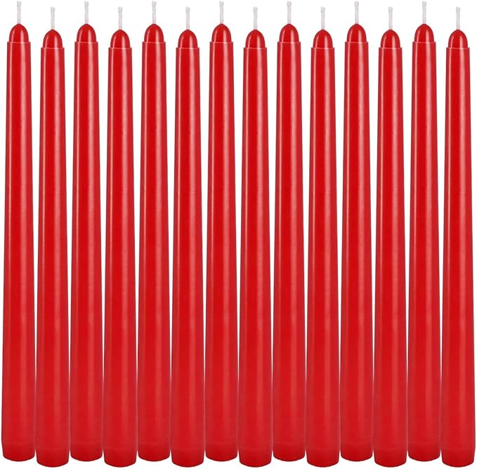 14 Pack Glowing Red Tapers Candles- 10-Inch unscented Candles for 8 Hours of Festive Magic, Perfect for Weddings,Valentine's Day, New Year Celebrations…