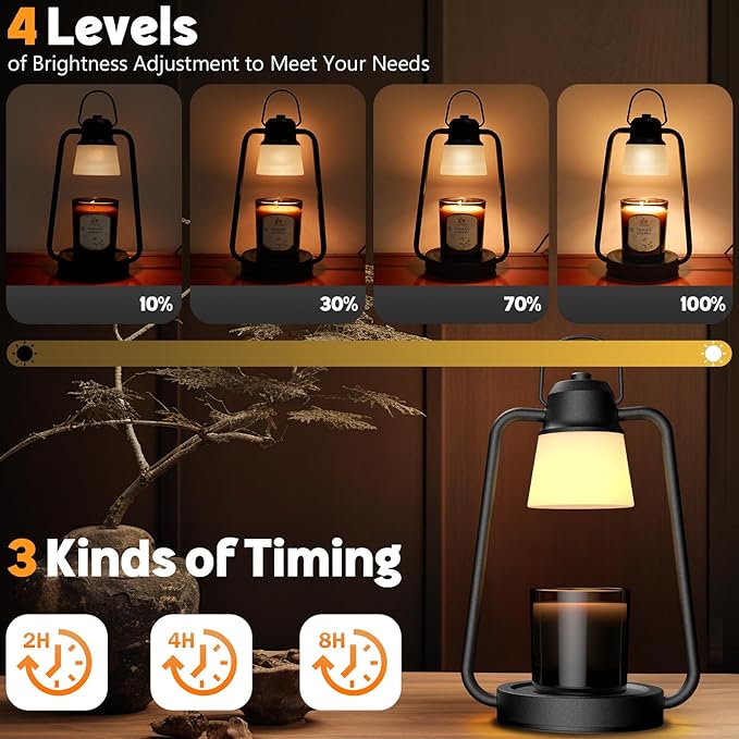 Candle Warmer Lamp with Timer, for Women,Dimmable Electric Wax Melt Warmer for Jar Candles, Vintage Candle Lamp Warmer with 2 Bulbs, House Warming Gifts New Home Decor