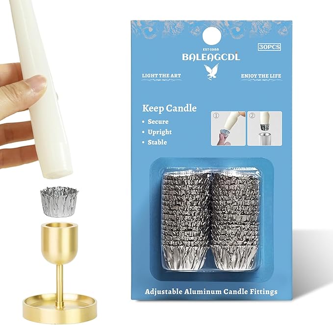 Taper Candle Fittings Protective Candle Holder Liner for Upright Candles Aluminum Foil Candle Holder for Wedding Holiday Party Church Home Decoration 30x