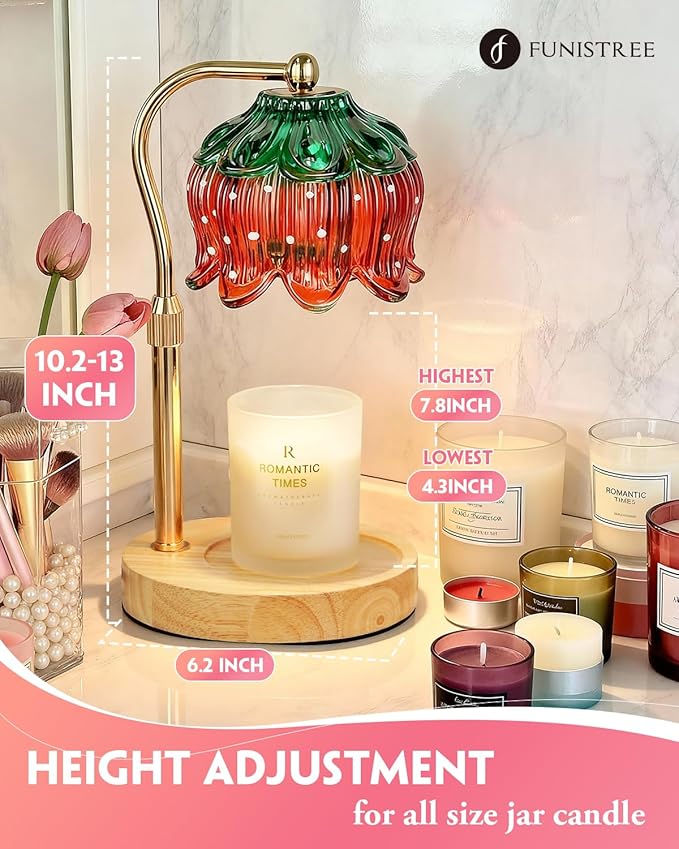 Funistree Strawberry Candle Warmer Lamp Height Adjustable, Lotus Strawberry Flower Lamp for Yankee Village Candles, Cute Candle Lamp with Timer & Dimmable, Birthday for Women Mom Adult