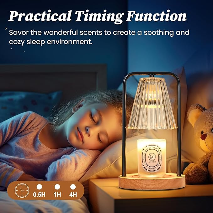Candle Warmer Lamp with Timer, Electric Candle Lamp Warmer for Jar Candles, Dimmable Wax Melt Warmer with 2 Bulbs, Mom Christmas Gifts Birthday House Warming Gifts New Home, Vintage Home Bedroom Decor