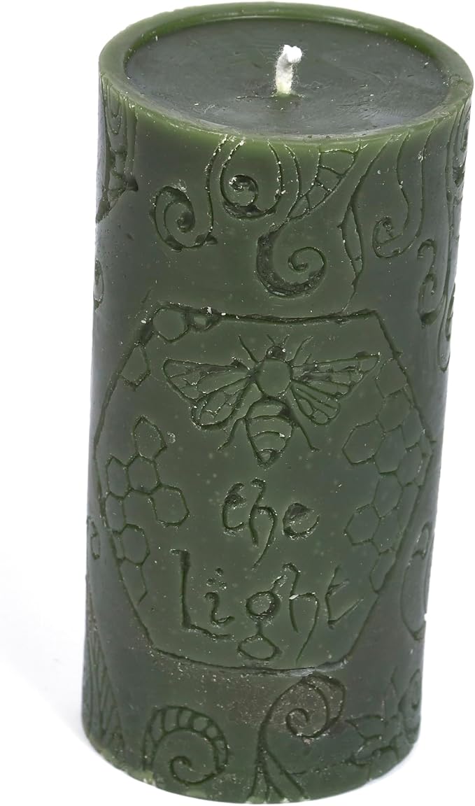 BeeTheLight Beeswax Pillar Candle - 100% Pure Bees Wax - Choose Your Size and Color - 72 Hour Burn Time - Fits 3x6 Holder - Unscented - Natural Light Honey Scent (Earthen Green, Large)